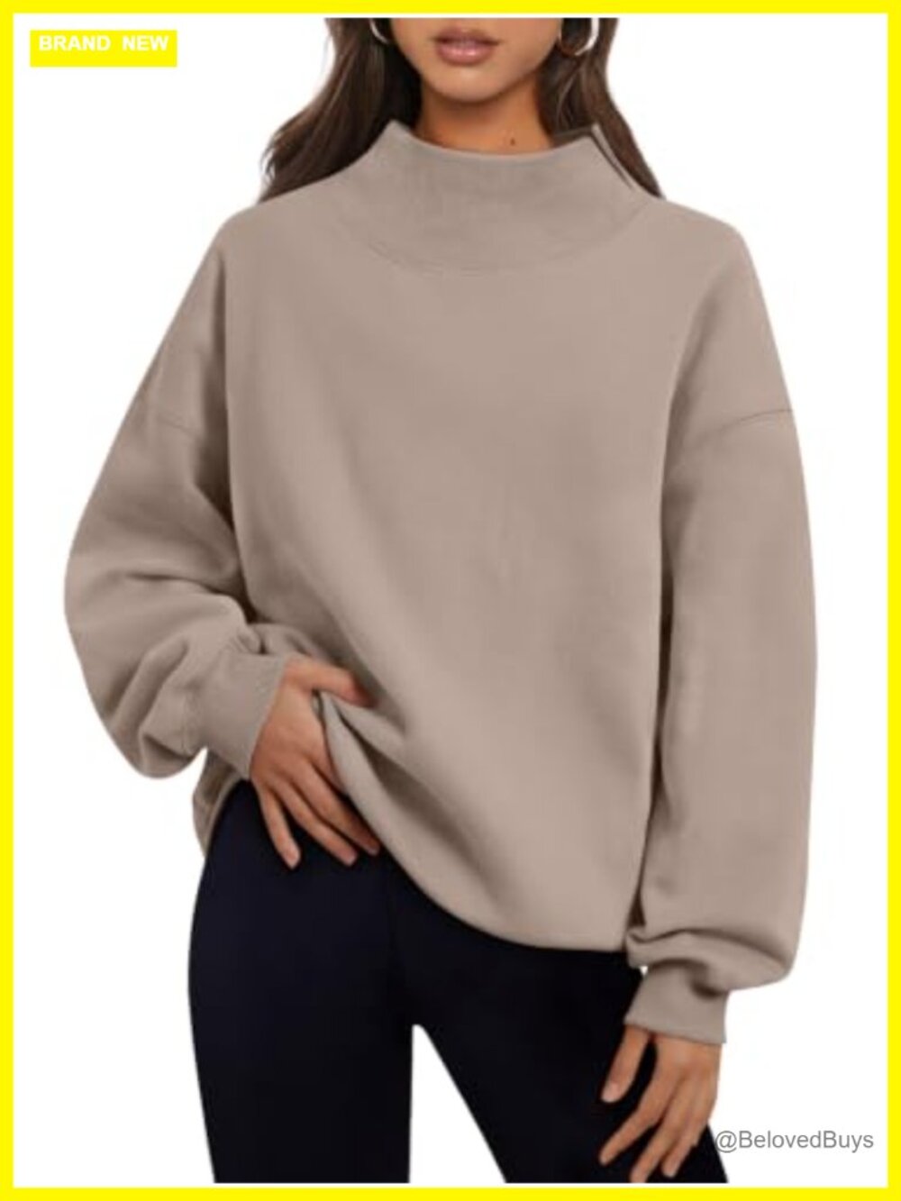 Oversized Mock Neck Sweatshirt Fleece Lined Pullover Casual Fall Layer